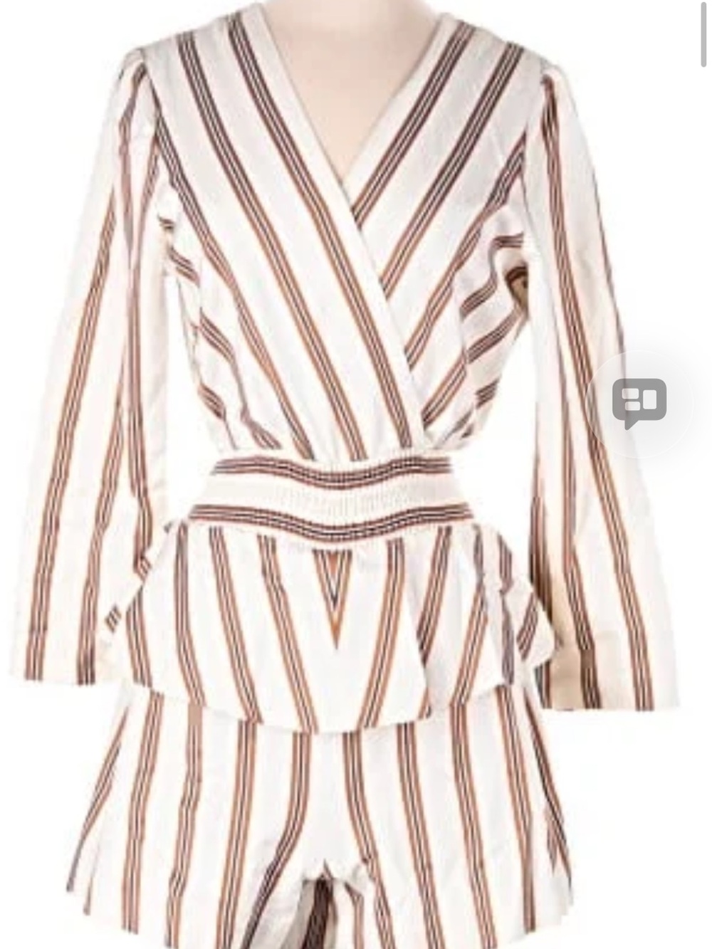 Maje Cream Romper with Brown Stripe Detail